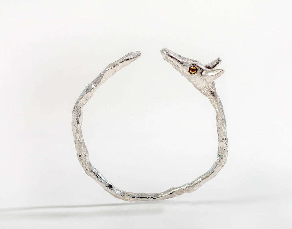 silver jackal bangle with citrine eyes